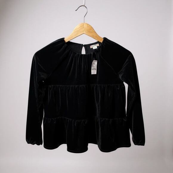 Crewcuts Other - Crewcuts Girls Holiday Velvet Peplum Top Tiered Black Long Sleeve Shirt Sz 8